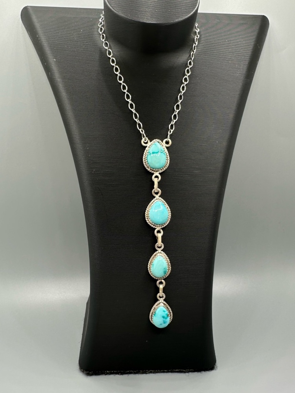 Lone Mountain Turquoise Matte Sterling Silver 925 Handmade Lariat Necklace